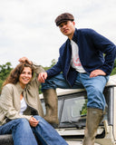 NAVY LINEN BOMBER JACKET